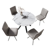 Toronto 110cm White Marble Look Round Dining Table with Grey Leather Dining Chairs - Pendle Village Furniture